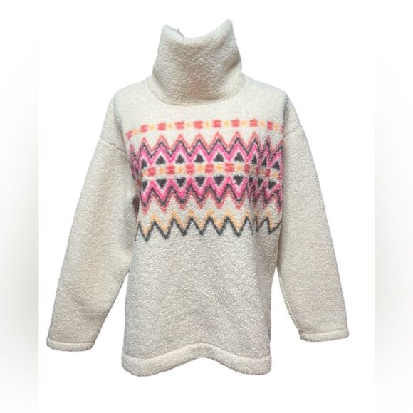 NWT LOFT Fair Isle Mock Neck Sherpa Top/sweater - Picture 2 of 5